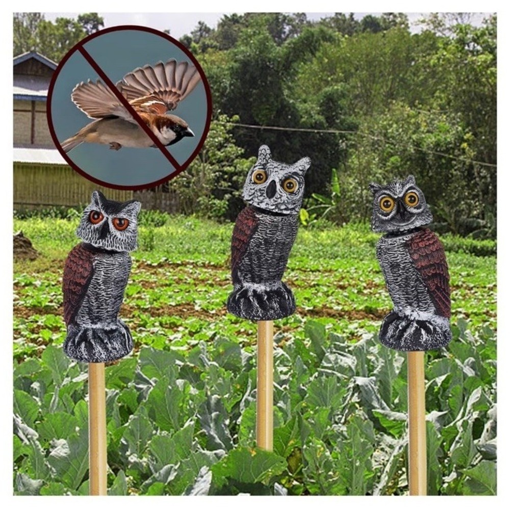 3 Pack Rotating Head Owl Bird Deterrent Scarecrow Decoy Garden Pest Repellent - Picture 2 of 11